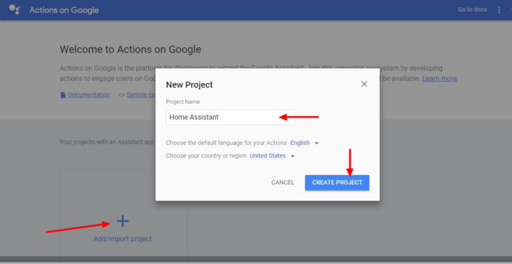 Créer un nouveau projet Google Actions