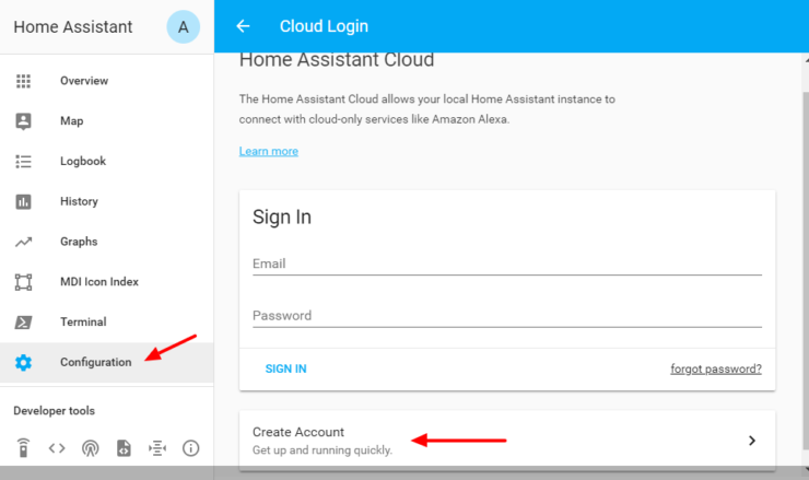 Inscrivez-vous ou connectez-vous à votre compte cloud Home Assistant