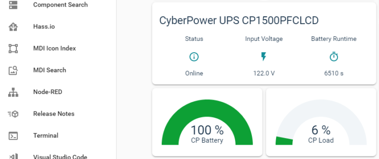 Capteur NUT sur Home Assistant - CyberPower UPS