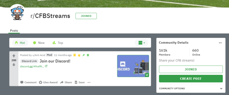 Consultez cfbstreams Subreddit aux alentours du temps de jeu pour des liens de streaming